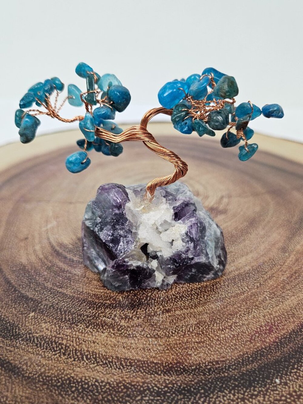 Blue Apatite/Raw Fluorite Copper Bonsai Tree